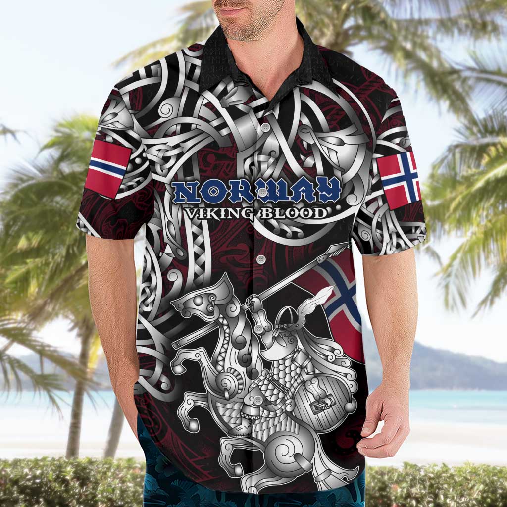 Personalized Norway Viking Blood Hawaiian Shirt Nordic Runes and Shield of Ancestry in Tribal Knotwork