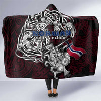 Norway Viking Blood Hooded Blanket Nordic Runes and Shield of Ancestry in Tribal Knotwork