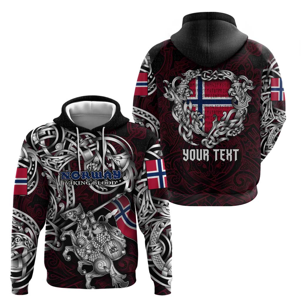 Personalized Norway Viking Blood Hoodie Nordic Runes and Shield of Ancestry in Tribal Knotwork