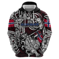 Personalized Norway Viking Blood Hoodie Nordic Runes and Shield of Ancestry in Tribal Knotwork