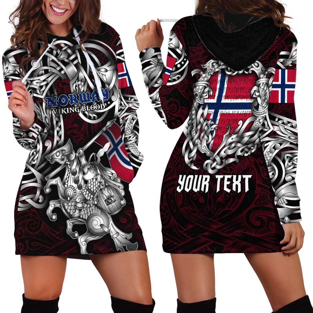 Personalized Norway Viking Blood Hoodie Dress Nordic Runes and Shield of Ancestry in Tribal Knotwork
