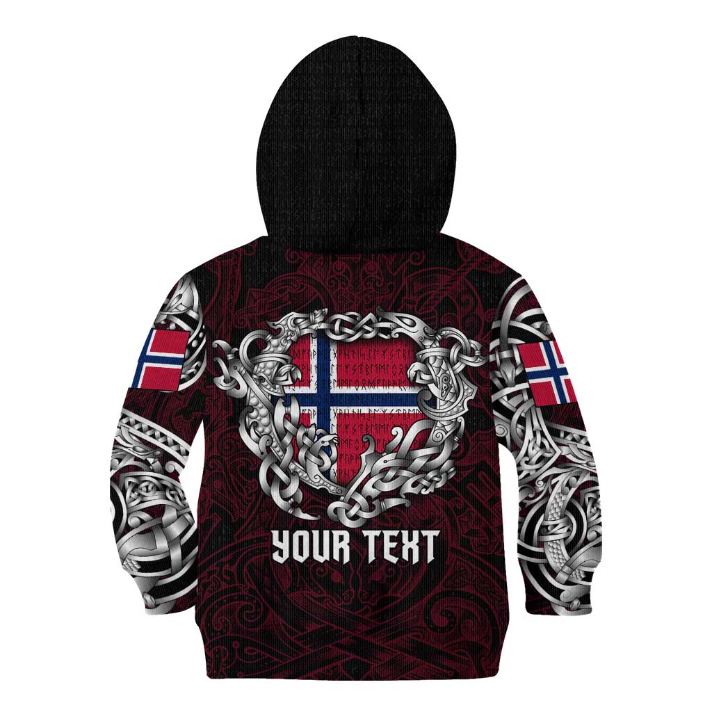 Personalized Norway Viking Blood Kid Hoodie Nordic Runes and Shield of Ancestry in Tribal Knotwork