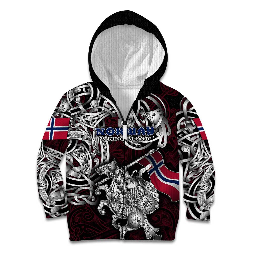 Personalized Norway Viking Blood Kid Hoodie Nordic Runes and Shield of Ancestry in Tribal Knotwork
