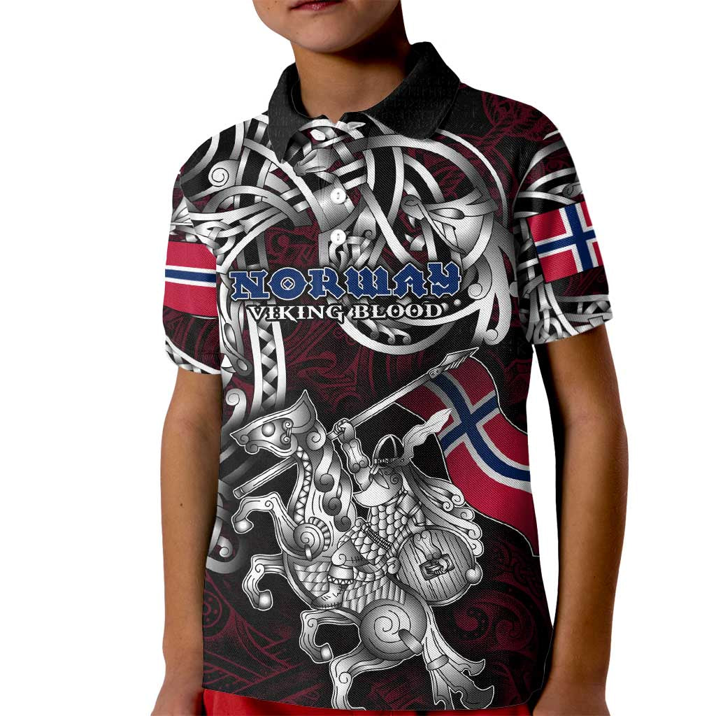 Personalized Norway Viking Blood Kid Polo Shirt Nordic Runes and Shield of Ancestry in Tribal Knotwork