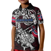 Personalized Norway Viking Blood Kid Polo Shirt Nordic Runes and Shield of Ancestry in Tribal Knotwork