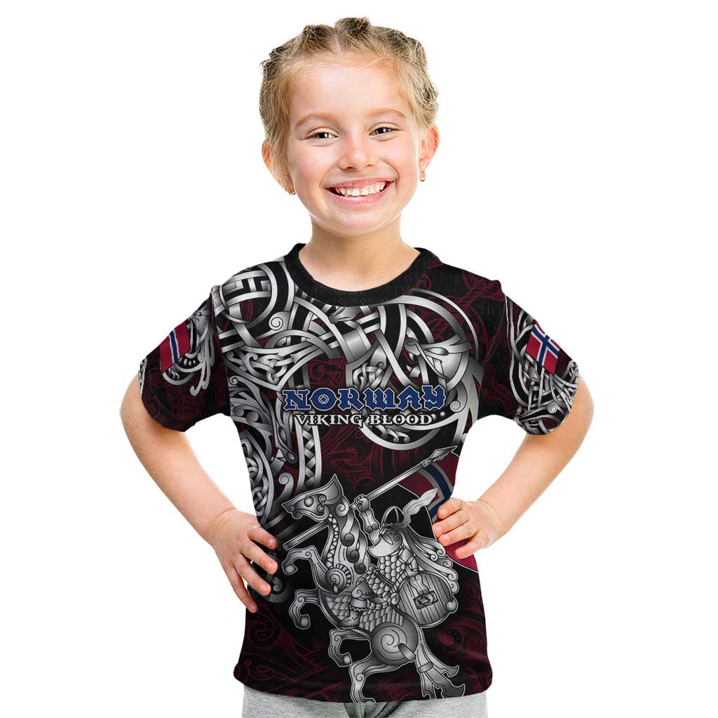 Personalized Norway Viking Blood Kid T Shirt Nordic Runes and Shield of Ancestry in Tribal Knotwork