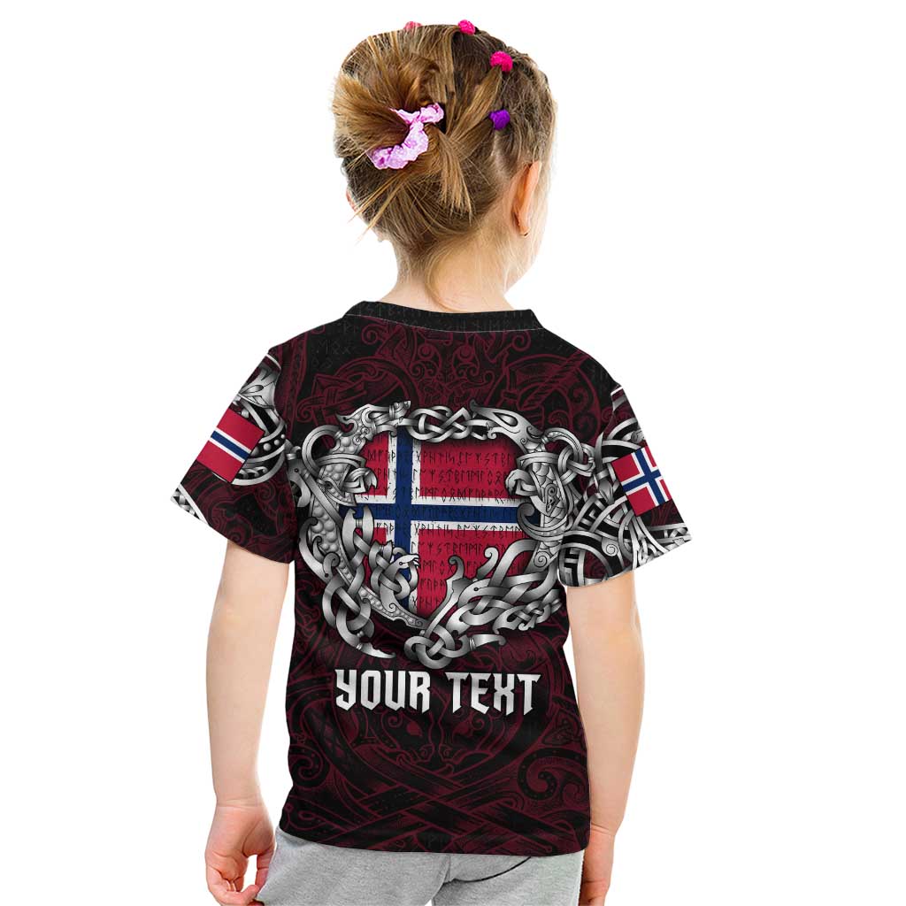Personalized Norway Viking Blood Kid T Shirt Nordic Runes and Shield of Ancestry in Tribal Knotwork