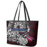 Norway Viking Blood Leather Tote Bag Nordic Runes and Shield of Ancestry in Tribal Knotwork