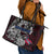 Norway Viking Blood Leather Tote Bag Nordic Runes and Shield of Ancestry in Tribal Knotwork