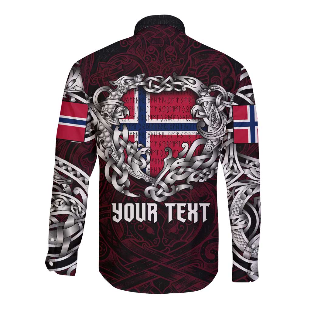 Personalized Norway Viking Blood Long Sleeve Button Shirt Nordic Runes and Shield of Ancestry in Tribal Knotwork