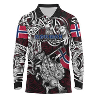 Personalized Norway Viking Blood Long Sleeve Polo Shirt Nordic Runes and Shield of Ancestry in Tribal Knotwork