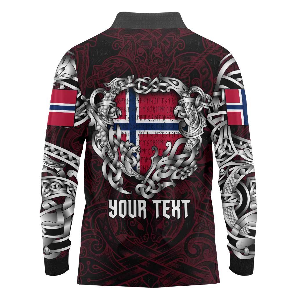 Personalized Norway Viking Blood Long Sleeve Polo Shirt Nordic Runes and Shield of Ancestry in Tribal Knotwork