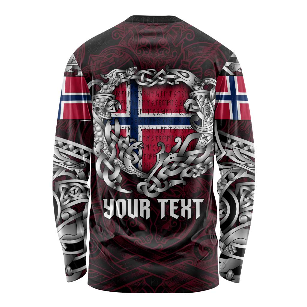 Personalized Norway Viking Blood Long Sleeve Shirt Nordic Runes and Shield of Ancestry in Tribal Knotwork