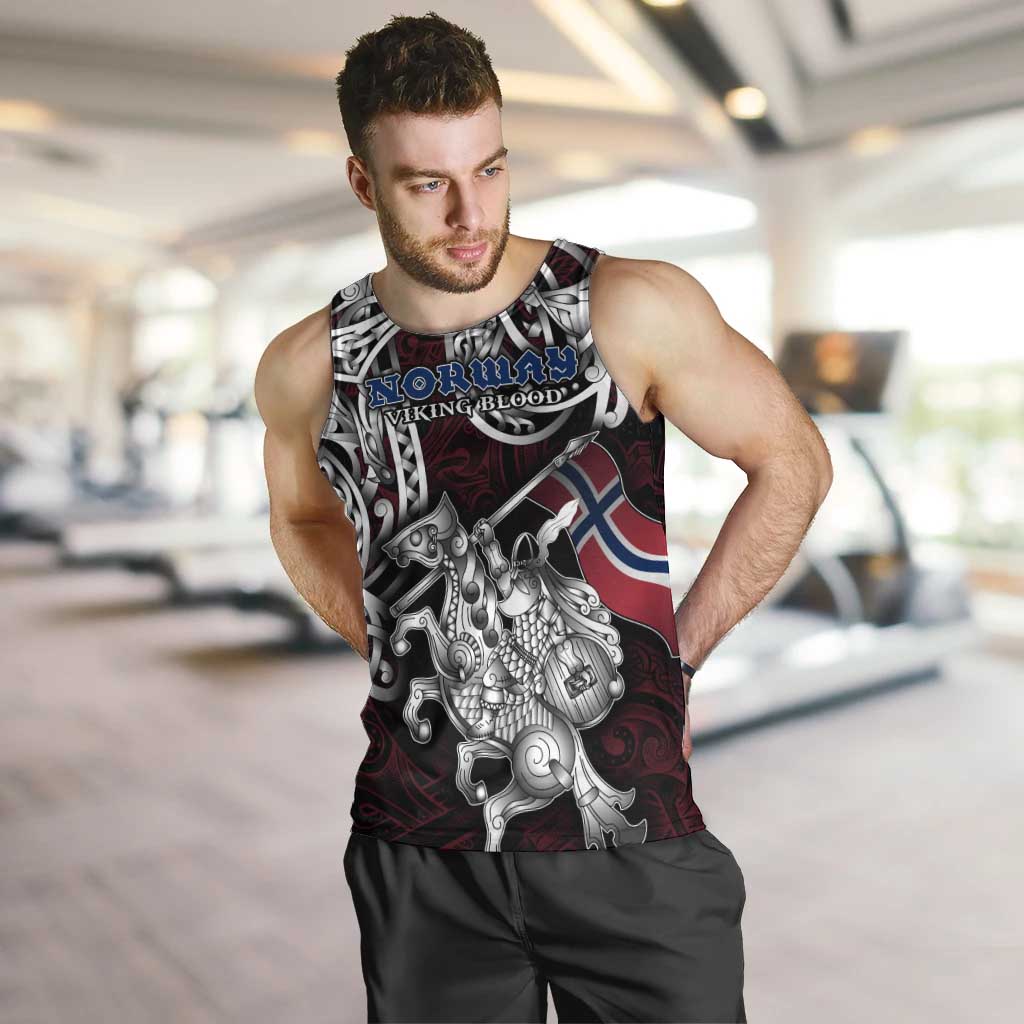 Personalized Norway Viking Blood Men Tank Top Nordic Runes and Shield of Ancestry in Tribal Knotwork