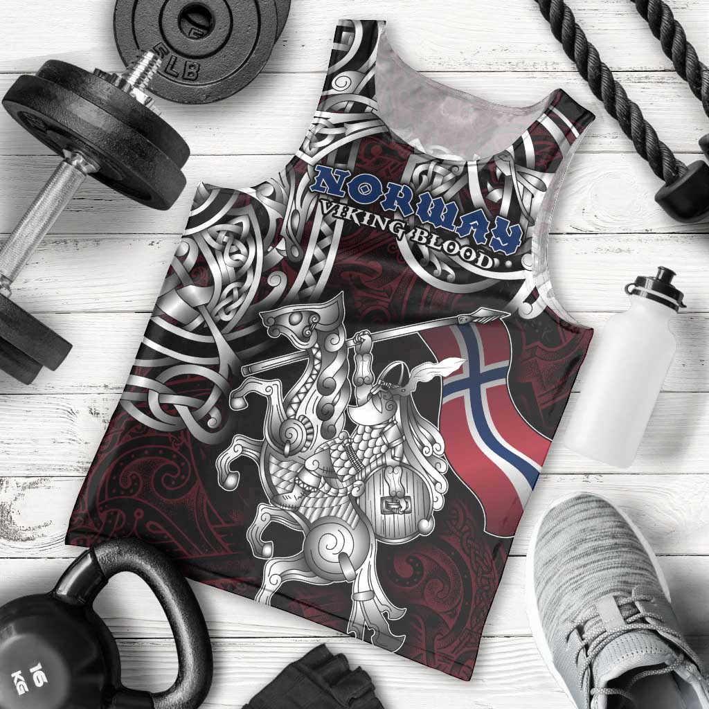 Personalized Norway Viking Blood Men Tank Top Nordic Runes and Shield of Ancestry in Tribal Knotwork