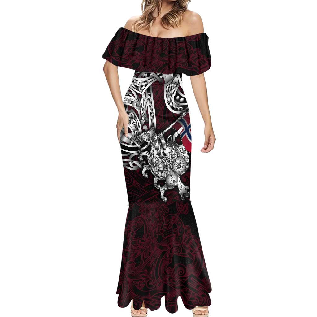 Personalized Norway Viking Blood Mermaid Dress Nordic Runes and Shield of Ancestry in Tribal Knotwork