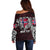 Personalized Norway Viking Blood Off Shoulder Sweater Nordic Runes and Shield of Ancestry in Tribal Knotwork