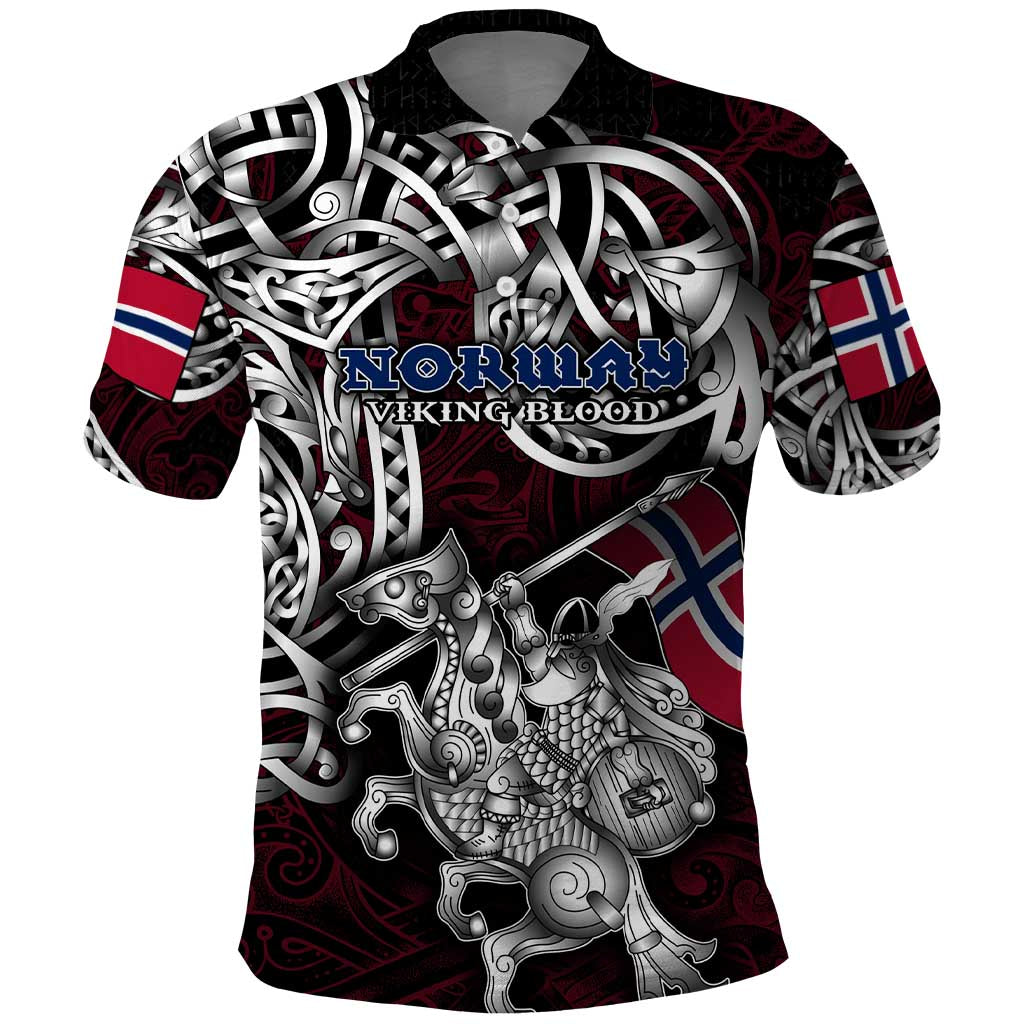 Personalized Norway Viking Blood Polo Shirt Nordic Runes and Shield of Ancestry in Tribal Knotwork