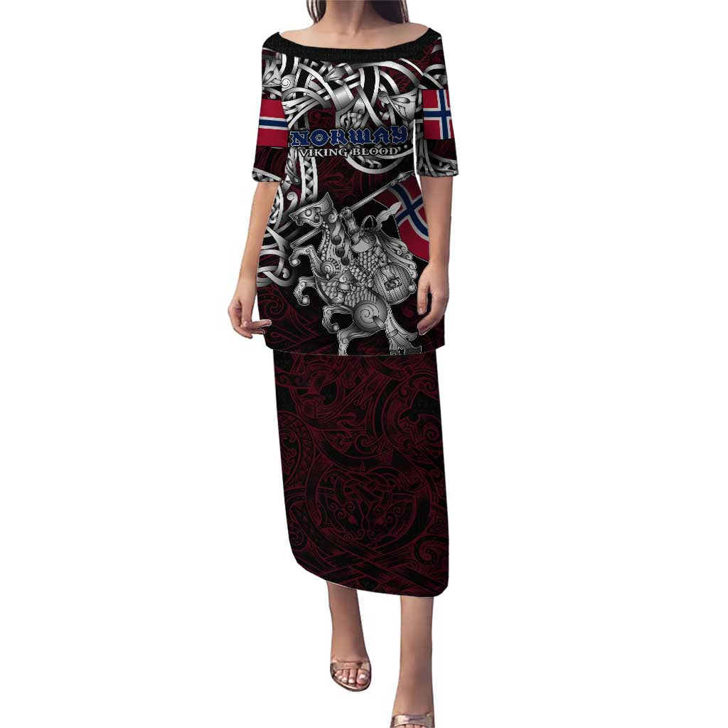 Personalized Norway Viking Blood Puletasi Nordic Runes and Shield of Ancestry in Tribal Knotwork