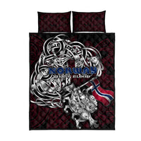 Norway Viking Blood Quilt Bed Set Nordic Runes and Shield of Ancestry in Tribal Knotwork