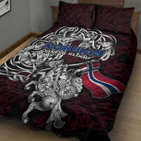 Norway Viking Blood Quilt Bed Set Nordic Runes and Shield of Ancestry in Tribal Knotwork