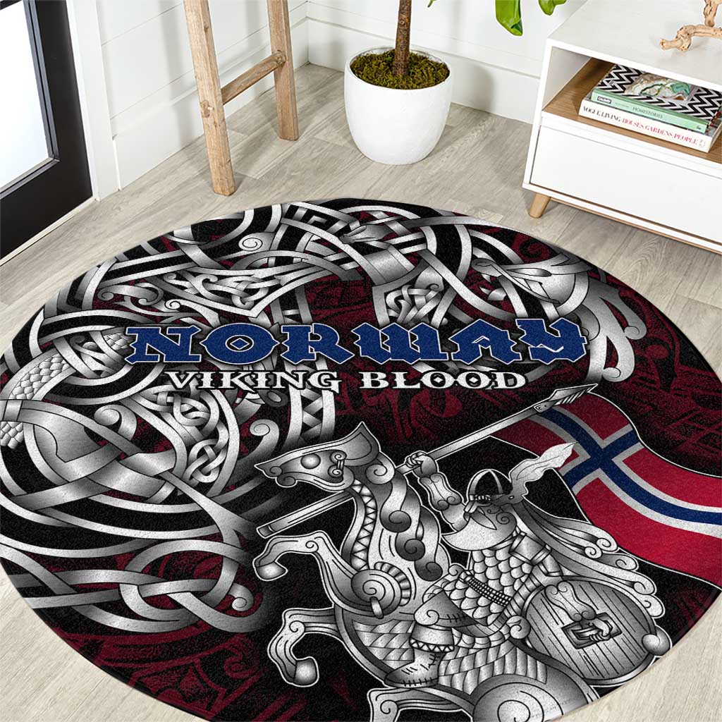 Norway Viking Blood Round Carpet Nordic Runes and Shield of Ancestry in Tribal Knotwork