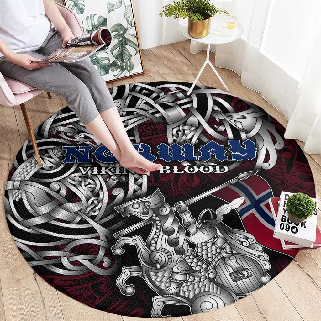 Norway Viking Blood Round Carpet Nordic Runes and Shield of Ancestry in Tribal Knotwork