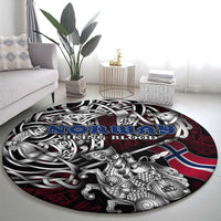 Norway Viking Blood Round Carpet Nordic Runes and Shield of Ancestry in Tribal Knotwork