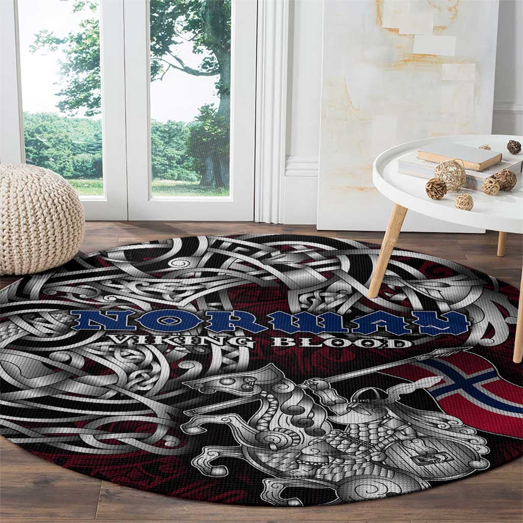 Norway Viking Blood Round Carpet Nordic Runes and Shield of Ancestry in Tribal Knotwork