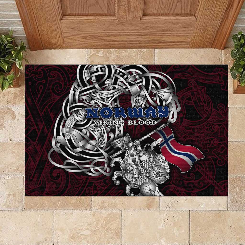 Norway Viking Blood Rubber Doormat Nordic Runes and Shield of Ancestry in Tribal Knotwork