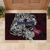 Norway Viking Blood Rubber Doormat Nordic Runes and Shield of Ancestry in Tribal Knotwork