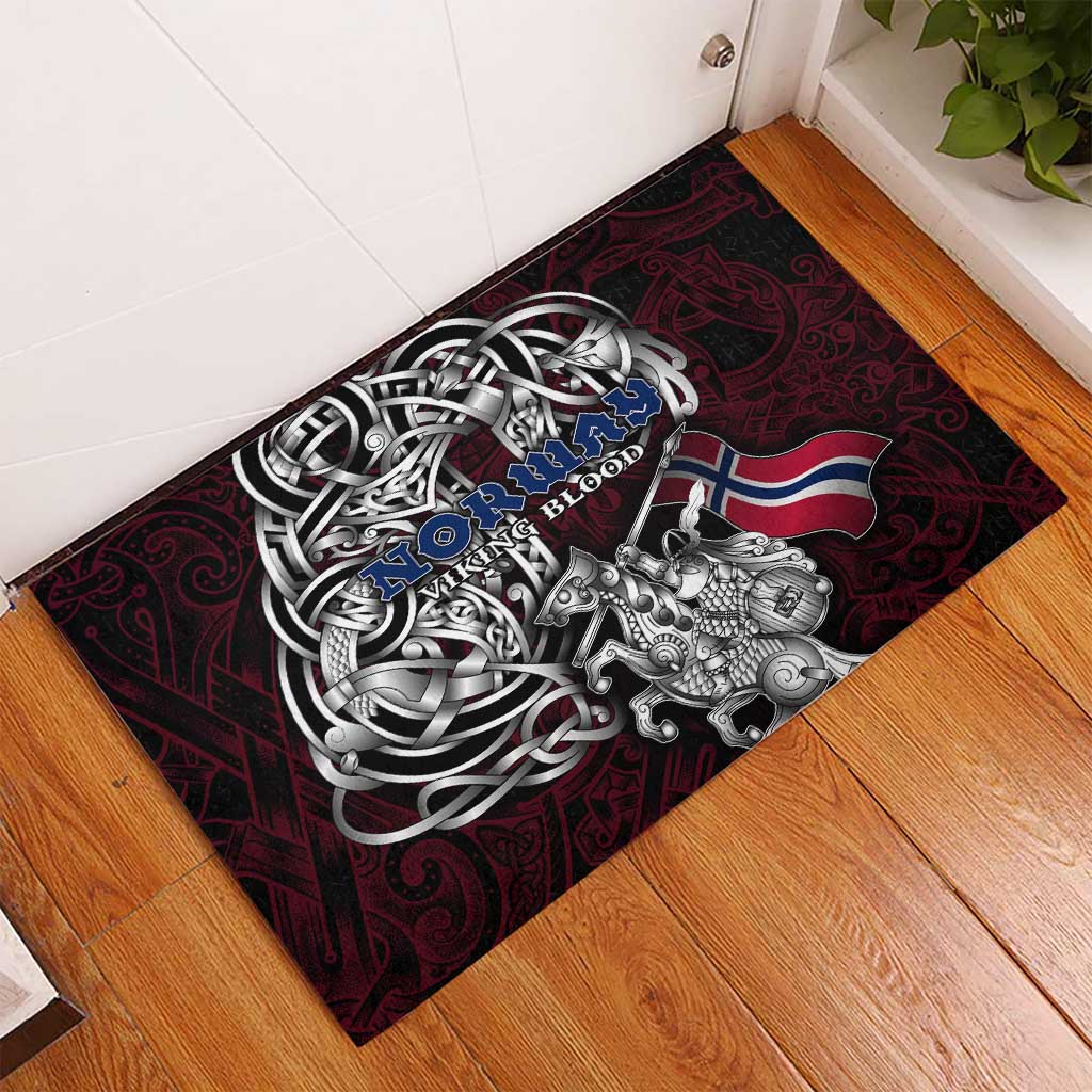Norway Viking Blood Rubber Doormat Nordic Runes and Shield of Ancestry in Tribal Knotwork