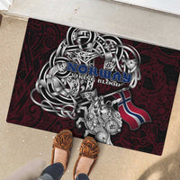 Norway Viking Blood Rubber Doormat Nordic Runes and Shield of Ancestry in Tribal Knotwork