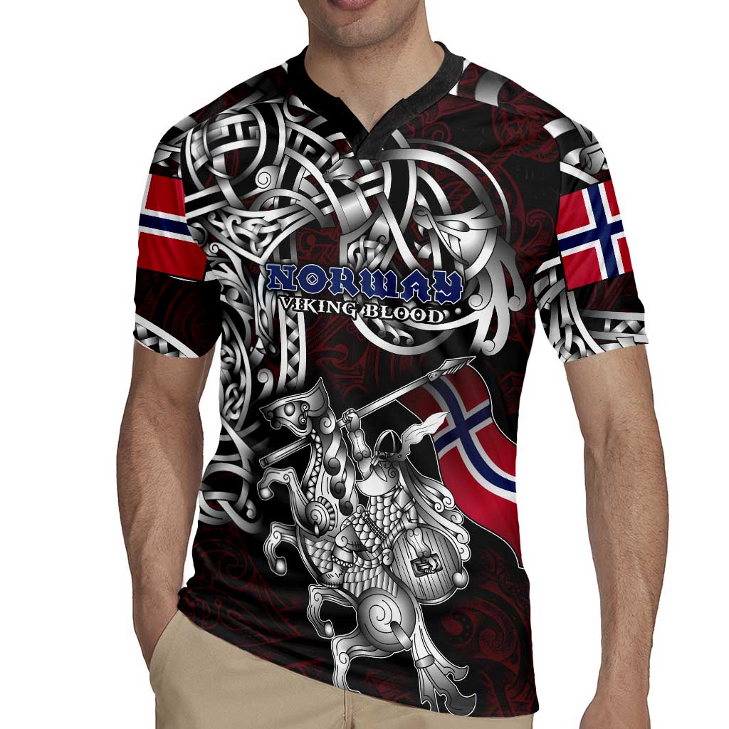Personalized Norway Viking Blood Rugby Jersey Nordic Runes and Shield of Ancestry in Tribal Knotwork