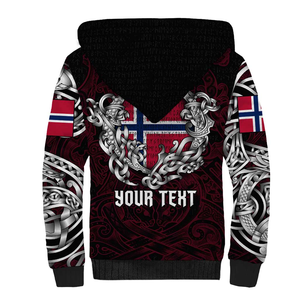 Personalized Norway Viking Blood Sherpa Hoodie Nordic Runes and Shield of Ancestry in Tribal Knotwork