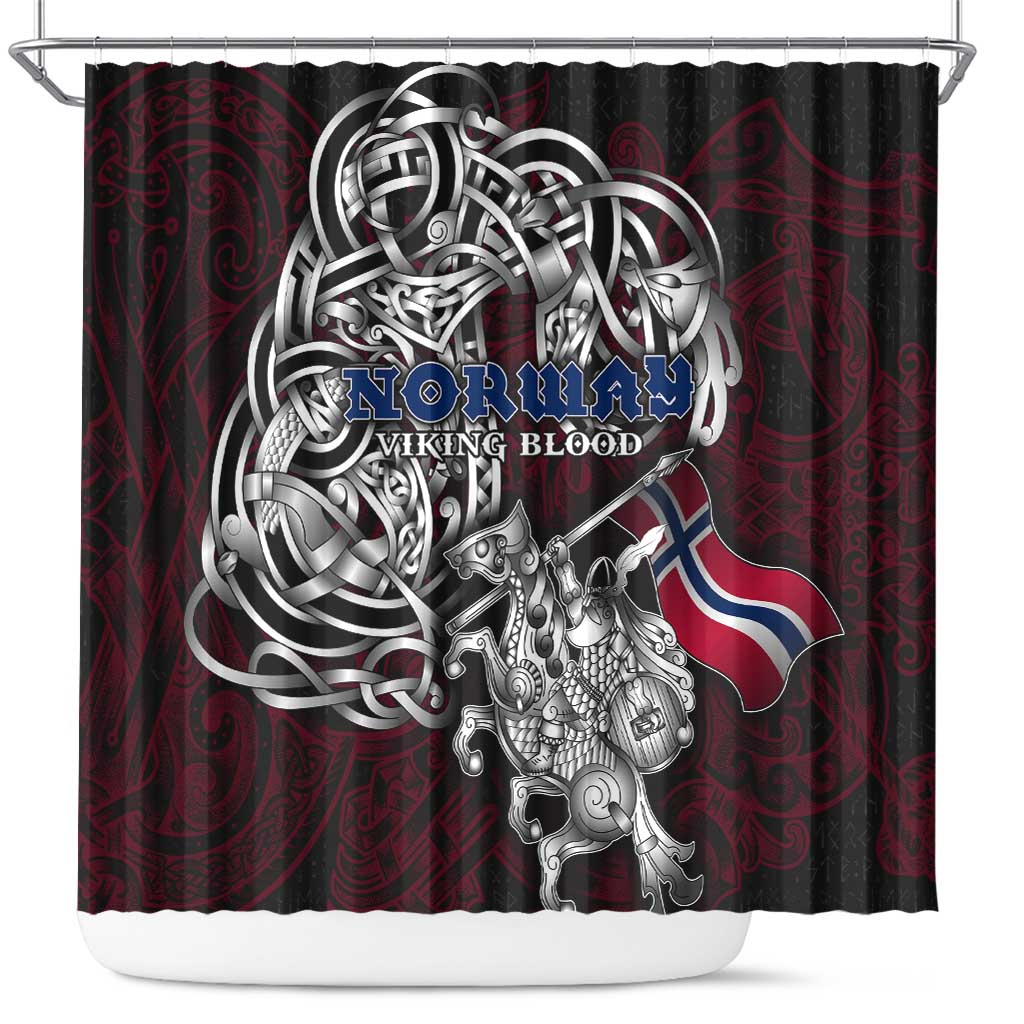 Norway Viking Blood Shower Curtain Nordic Runes and Shield of Ancestry in Tribal Knotwork