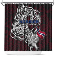 Norway Viking Blood Shower Curtain Nordic Runes and Shield of Ancestry in Tribal Knotwork
