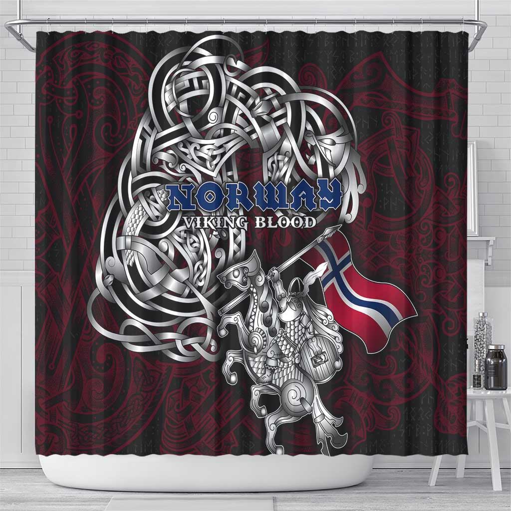 Norway Viking Blood Shower Curtain Nordic Runes and Shield of Ancestry in Tribal Knotwork
