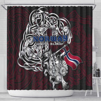 Norway Viking Blood Shower Curtain Nordic Runes and Shield of Ancestry in Tribal Knotwork