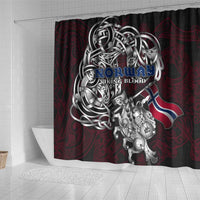 Norway Viking Blood Shower Curtain Nordic Runes and Shield of Ancestry in Tribal Knotwork