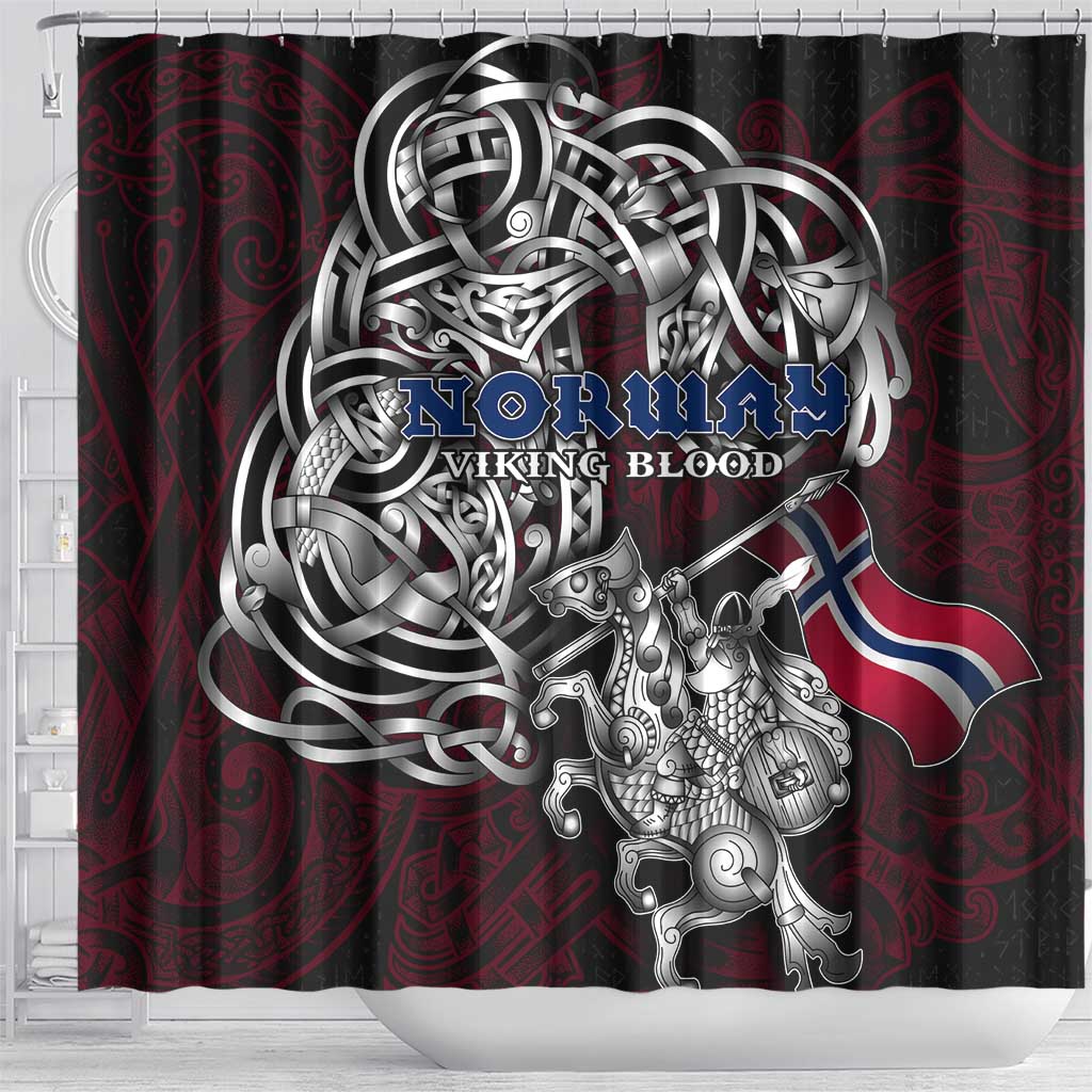 Norway Viking Blood Shower Curtain Nordic Runes and Shield of Ancestry in Tribal Knotwork