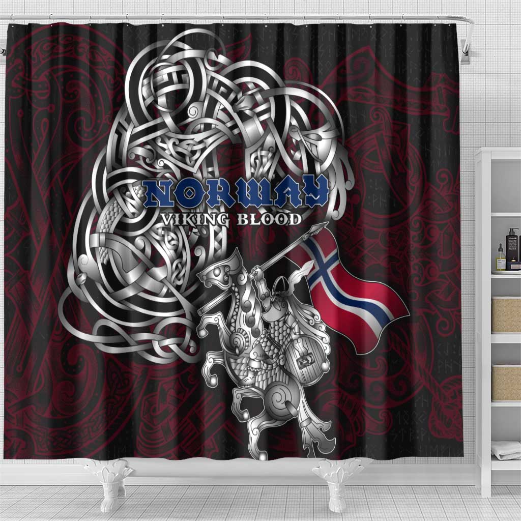 Norway Viking Blood Shower Curtain Nordic Runes and Shield of Ancestry in Tribal Knotwork