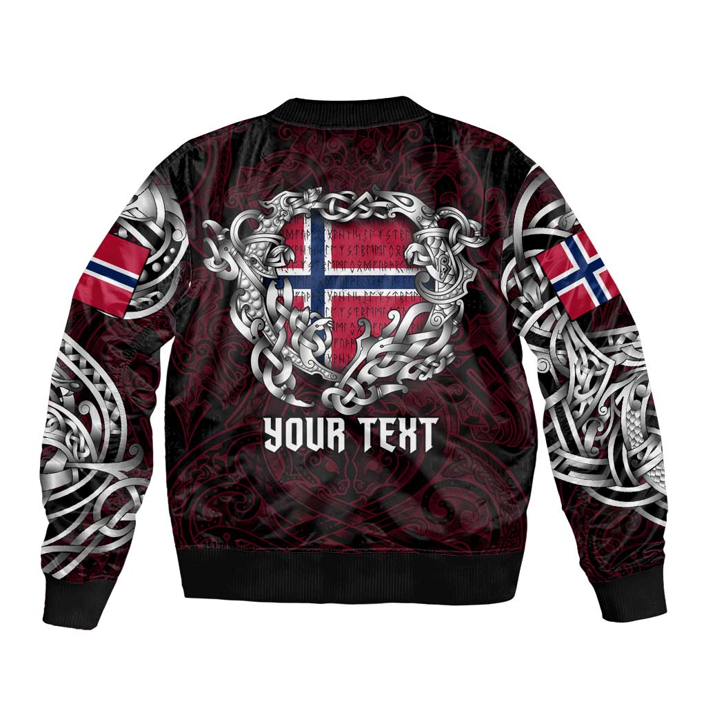 Personalized Norway Viking Blood Sleeve Zip Bomber Jacket Nordic Runes and Shield of Ancestry in Tribal Knotwork