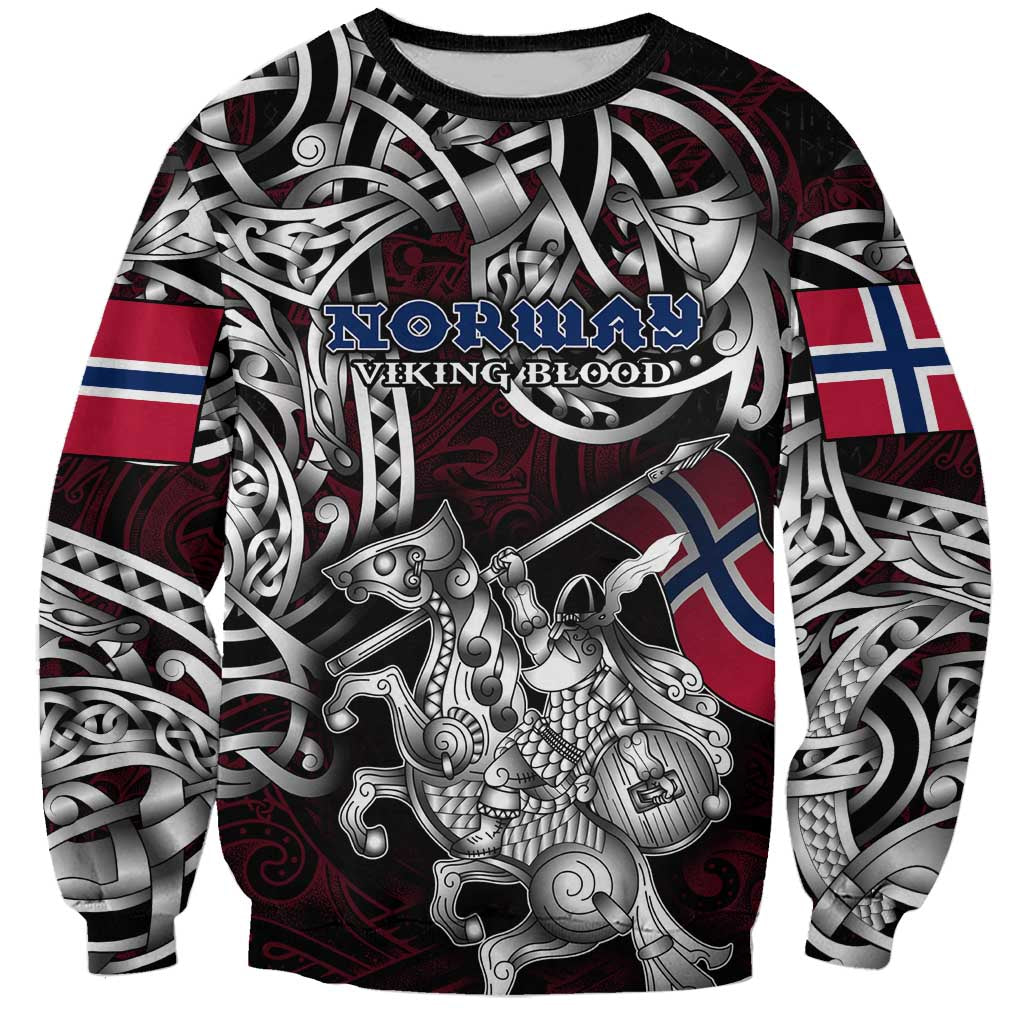 Personalized Norway Viking Blood Sweatshirt Nordic Runes and Shield of Ancestry in Tribal Knotwork