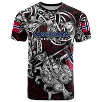 Personalized Norway Viking Blood T Shirt Nordic Runes and Shield of Ancestry in Tribal Knotwork
