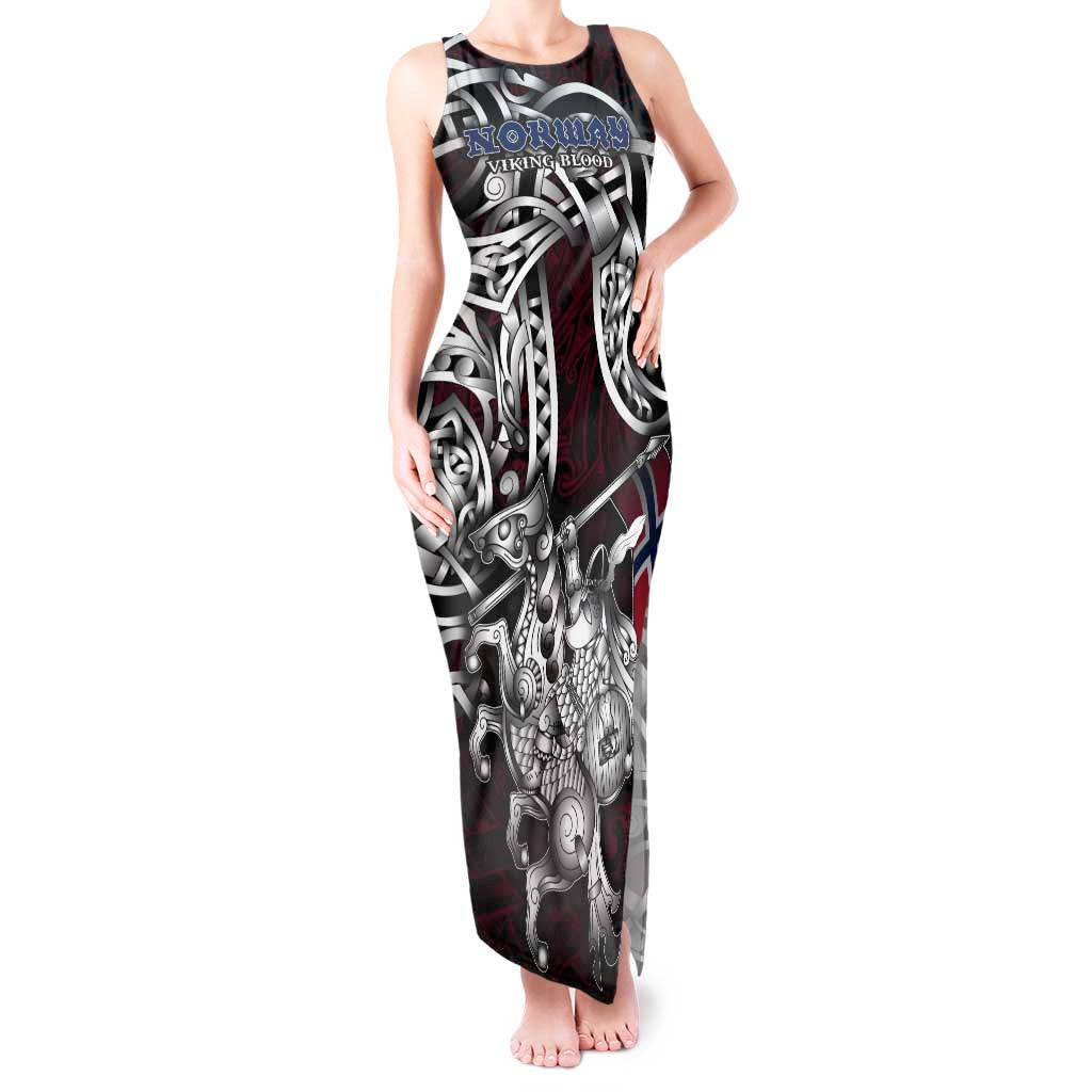 Personalized Norway Viking Blood Tank Maxi Dress Nordic Runes and Shield of Ancestry in Tribal Knotwork