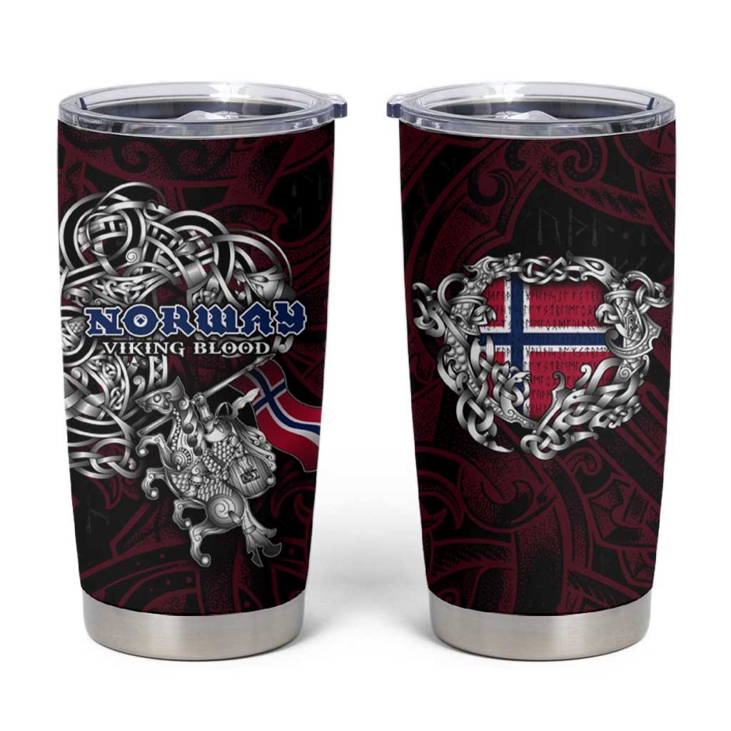 Norway Viking Blood Tumbler Cup Nordic Runes and Shield of Ancestry in Tribal Knotwork