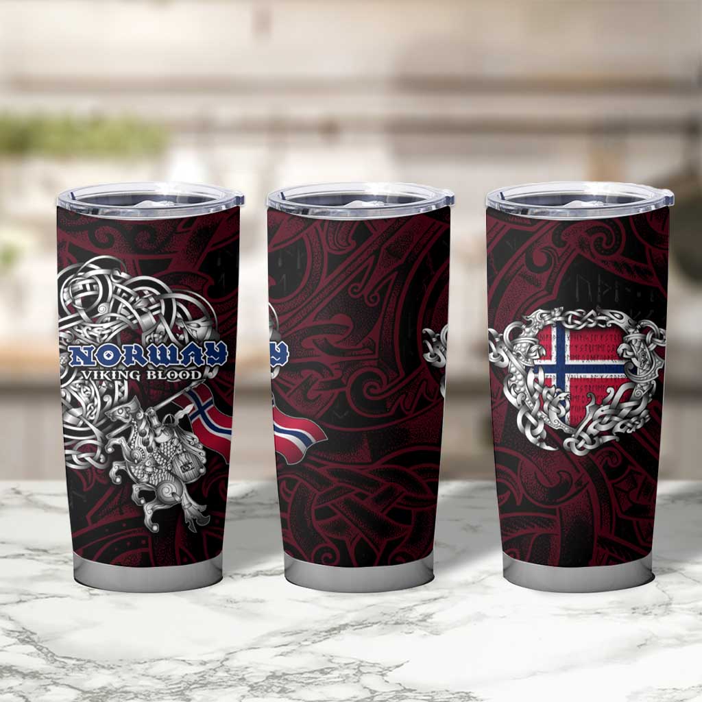 Norway Viking Blood Tumbler Cup Nordic Runes and Shield of Ancestry in Tribal Knotwork