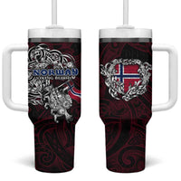 Norway Viking Blood Tumbler With Handle Nordic Runes and Shield of Ancestry in Tribal Knotwork