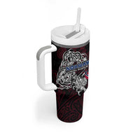 Norway Viking Blood Tumbler With Handle Nordic Runes and Shield of Ancestry in Tribal Knotwork